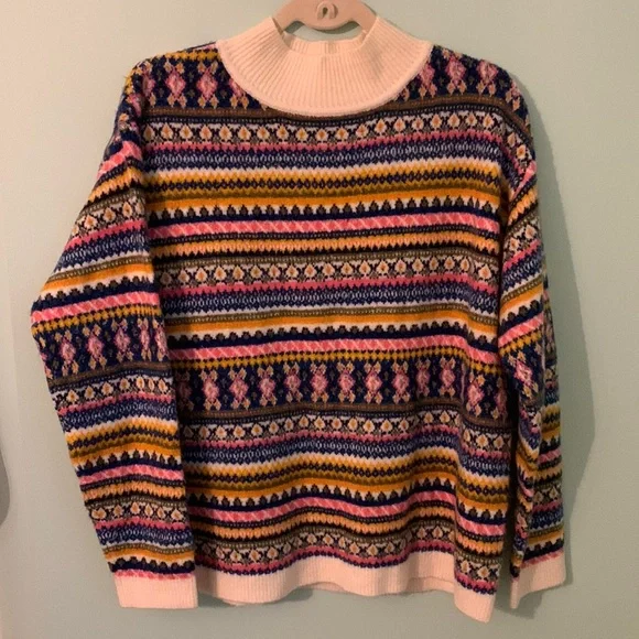 Fair Isle Mockneck Sweater Oyster Multi Color* - Picture 2 of 12